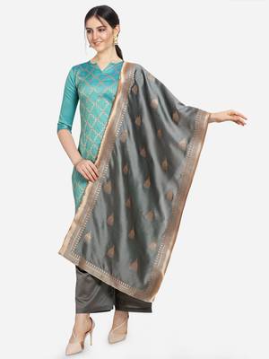 Silk Blend Unstitched Churidar Dress Material With Banarasi Dupatta 2