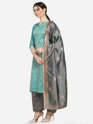 Silk Blend Unstitched Churidar Dress Material With Banarasi Dupatta 3