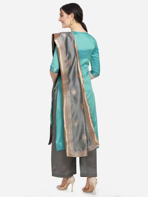 Silk Blend Unstitched Churidar Dress Material With Banarasi Dupatta 5