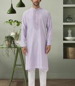 Light grey pink art silk embroidery kurta pyjama for men's