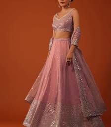 Women pink georgette thread sequence lehenga style suit