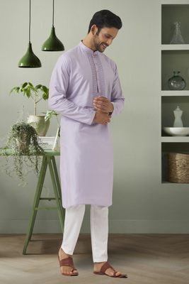 Light grey pink art silk embroidery kurta pyjama for men's 2
