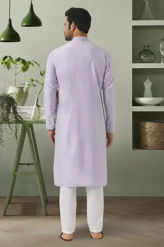Light grey pink art silk embroidery kurta pyjama for men's