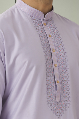 Light grey pink art silk embroidery kurta pyjama for men's 4