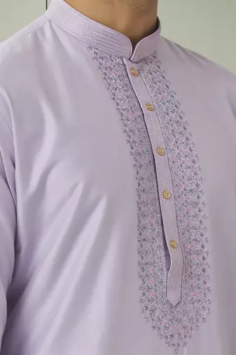 Light grey pink art silk embroidery kurta pyjama for men's