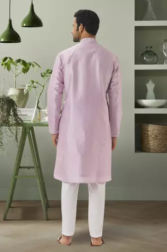 Light grey pink art silk embroidery kurta pyjama for men's