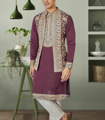 Wine silk jodhpuri sherwani with beautiful aari work design