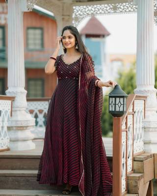 Georgette leheriya gown with dupatta sets 1