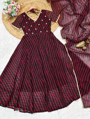 Georgette leheriya gown with dupatta sets 5