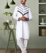 Off white ps fabric beautiful aari work indian kurta pyjama for men's