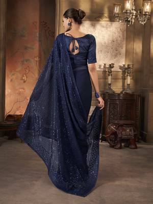 Beautiful navy blue georgette saree with unstitched blouse 5