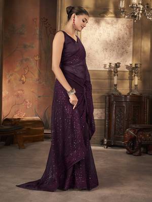 Beautiful wine georgette saree with unstitched blouse 2