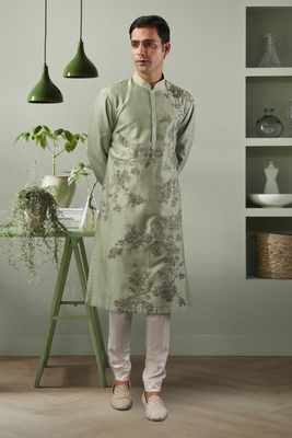 Pista ps fabric floral embroidery kurta pyjama for men's 1