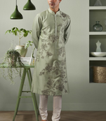 Pista ps fabric floral embroidery kurta pyjama for men's