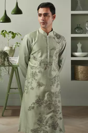 Pista ps fabric floral embroidery kurta pyjama for men's