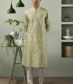 Fawn ps fabric floral embroidery kurta pyjama for men's
