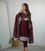  Maroon embroidered palazzo set with georgette heavy dupatta  