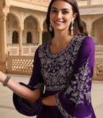 Purple color silk blended zari work fancy gown and dupatta set 