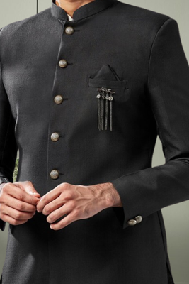 Black art silk jodhpuri and off white kurta pant set 3
