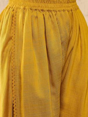 Women Mustard color viscose rayon thread work fancy kurta and bottom set 3