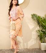Women Peach color viscose rayon mirror work fancy kurta and bottom set