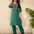 Women Teal color viscose rayon thread work fancy kurta and bottom set