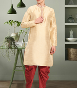 Art silk fawn embroidery kurta salwar for men's