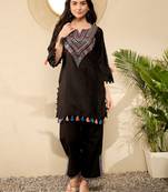 Women Black color viscose rayon sequinned work fancy kurta and bottom set