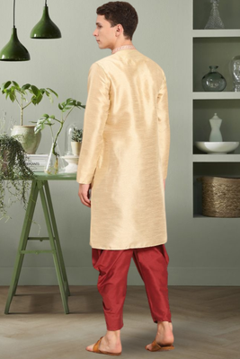 Art silk fawn embroidery kurta salwar for men's 2