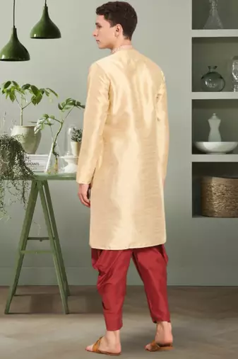 Art silk fawn embroidery kurta salwar for men's