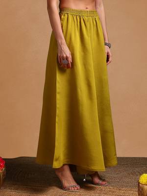 Lime green color silk blend zari work fancy kurta, bottom and dupatta set 5