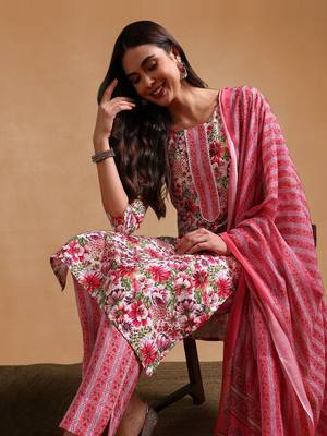 Women Multicolor color rayon blend fancy kurta, bottom and dupatta set 1