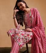 Women Multicolor color rayon blend fancy kurta, bottom and dupatta set