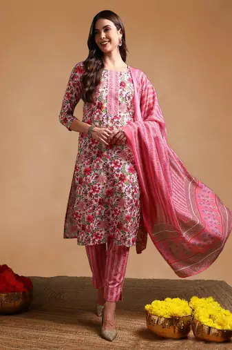 Women Multicolor color rayon blend fancy kurta, bottom and dupatta set