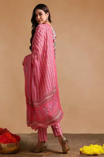 Women Multicolor color rayon blend fancy kurta, bottom and dupatta set
