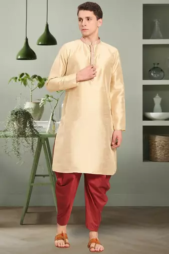 Art silk fawn embroidery kurta salwar for men's