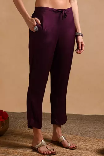 Purple color chanderi silk zari work fancy kurta, bottom and dupatta set