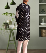 Black art silk kurta pant indian embroidery design for men's
