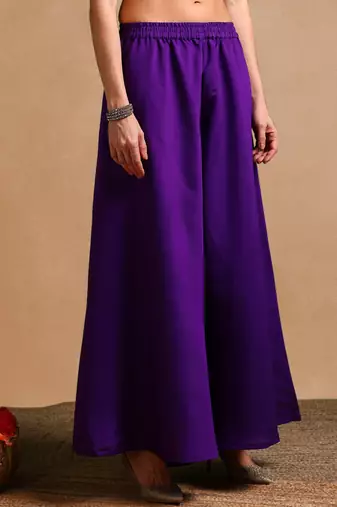 Purple color silk blend zari work fancy kurta, bottom and dupatta set