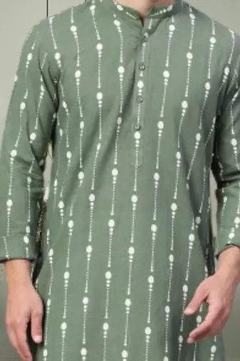 Pista green art silk printed kurta pyjama for men's