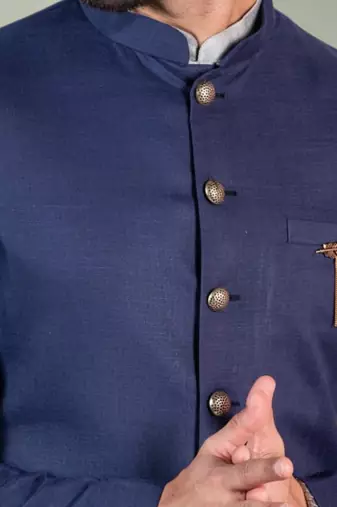 Navy blue faux cotton jodhpuri grey kurta patiyala for men's