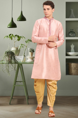 Baby pink art silk kurta salwar for men's 1