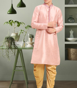 Baby pink art silk kurta salwar for men's