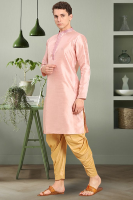 Baby pink art silk kurta salwar for men's 2