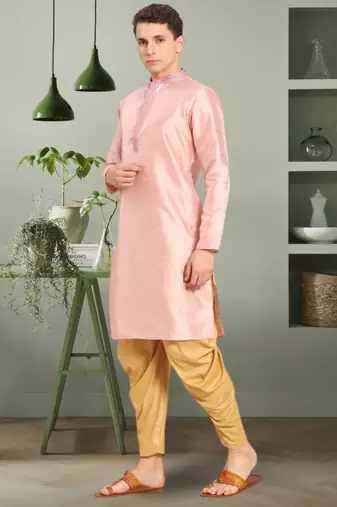 Baby pink art silk kurta salwar for men's