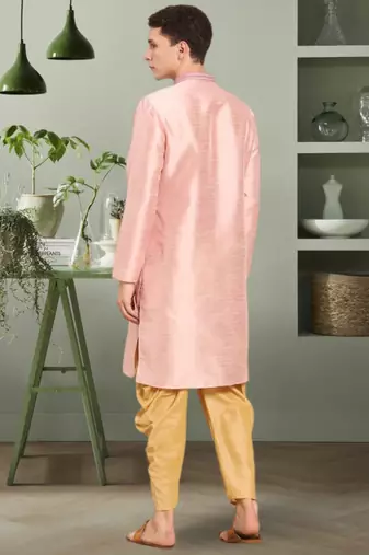 Baby pink art silk kurta salwar for men's