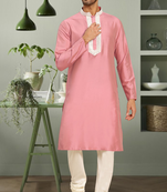 Light pink art silk embroidery kurta pyjama for mens
