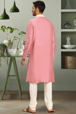 Light pink art silk embroidery kurta pyjama for mens 3