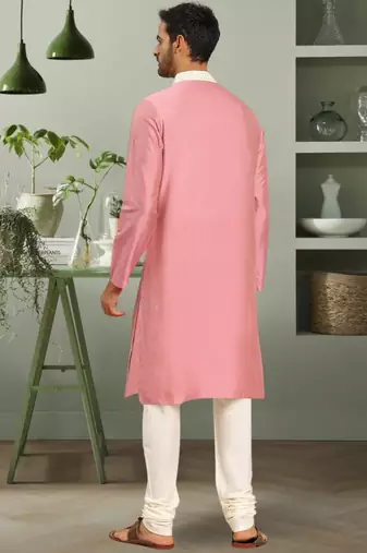 Light pink art silk embroidery kurta pyjama for mens