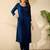 women navy blue rayon blend abstract printed tunic with trouser coord sets